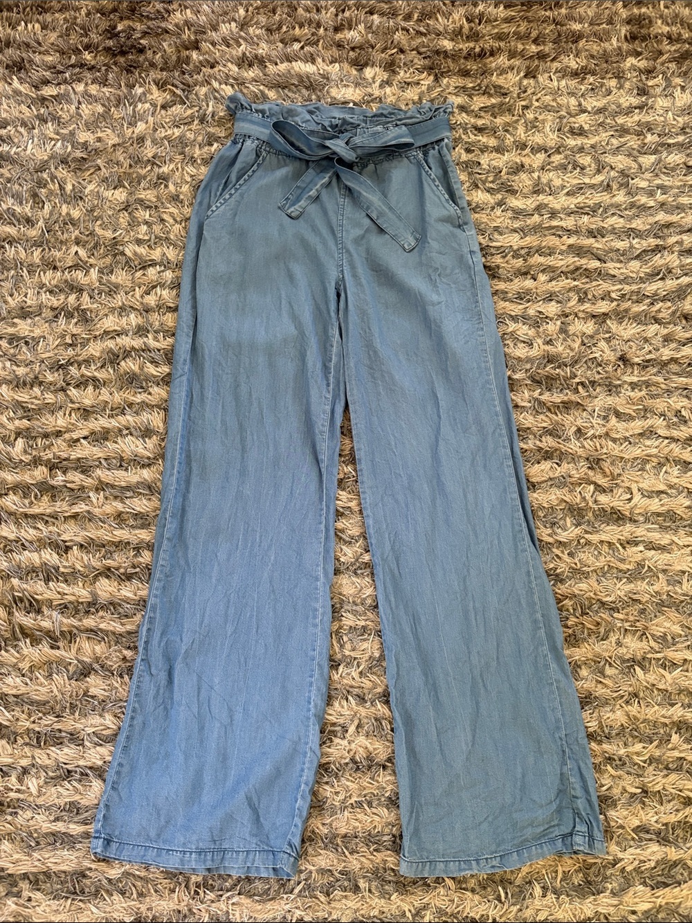 Thread + Supply Light Blue Wide Leg Paperbag Waist Pants XS